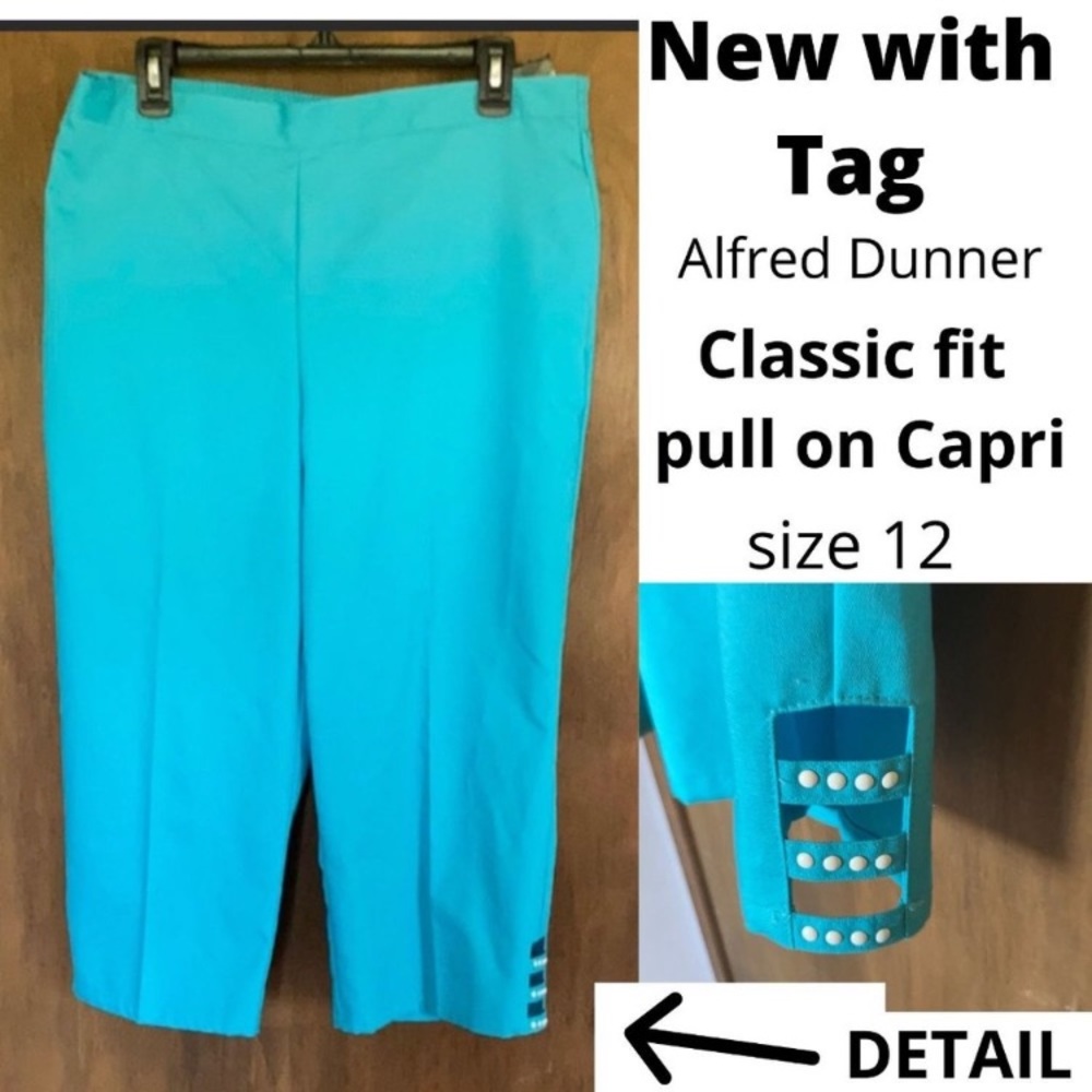 Alfred Dunner Aqua comfort waist pull on Capri detail at hemline 12 - Picture 15 of 17